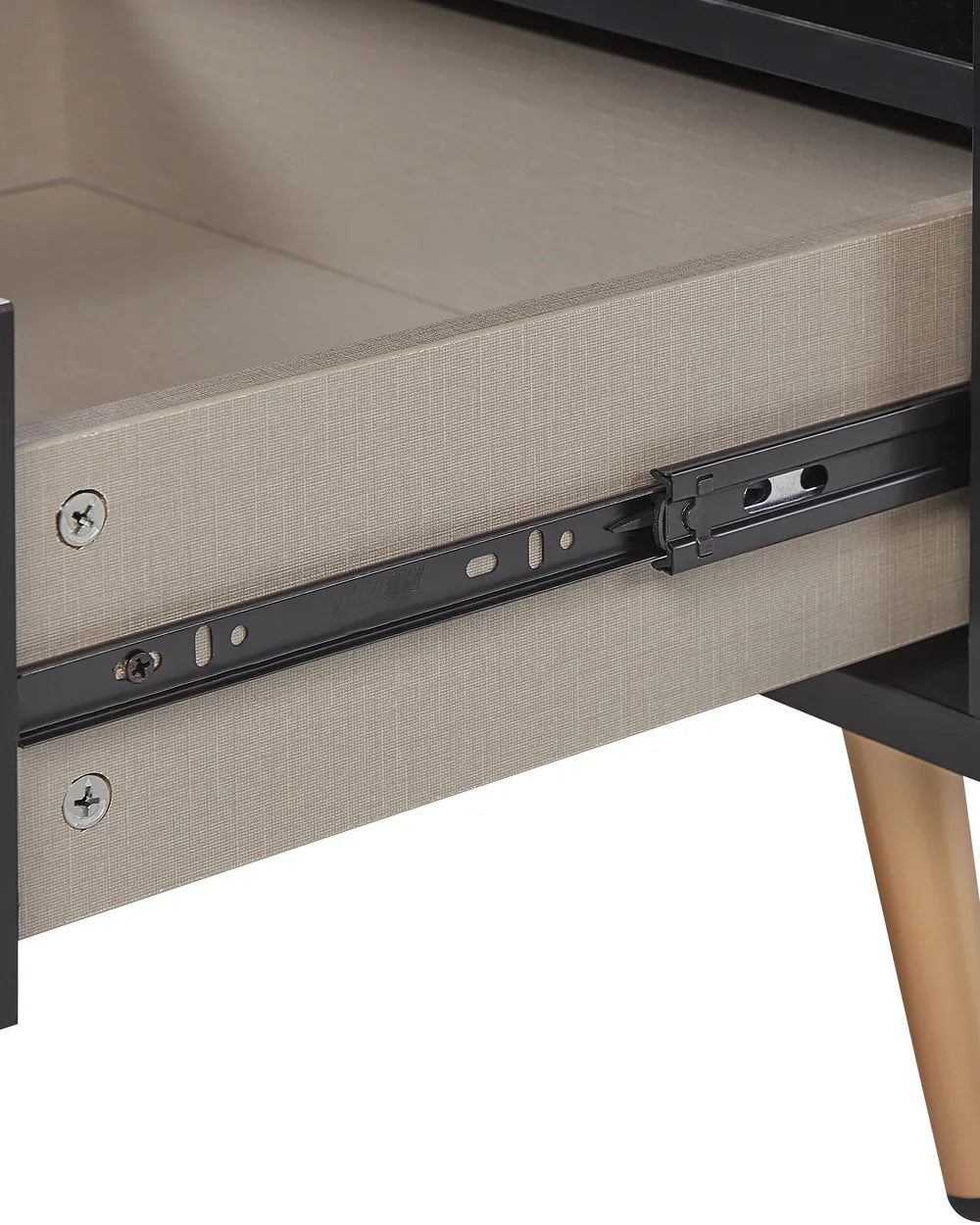 1 Drawer Bedside Table INDIO – Black Nightstand with Gold Accents, Modern Storage Side Table