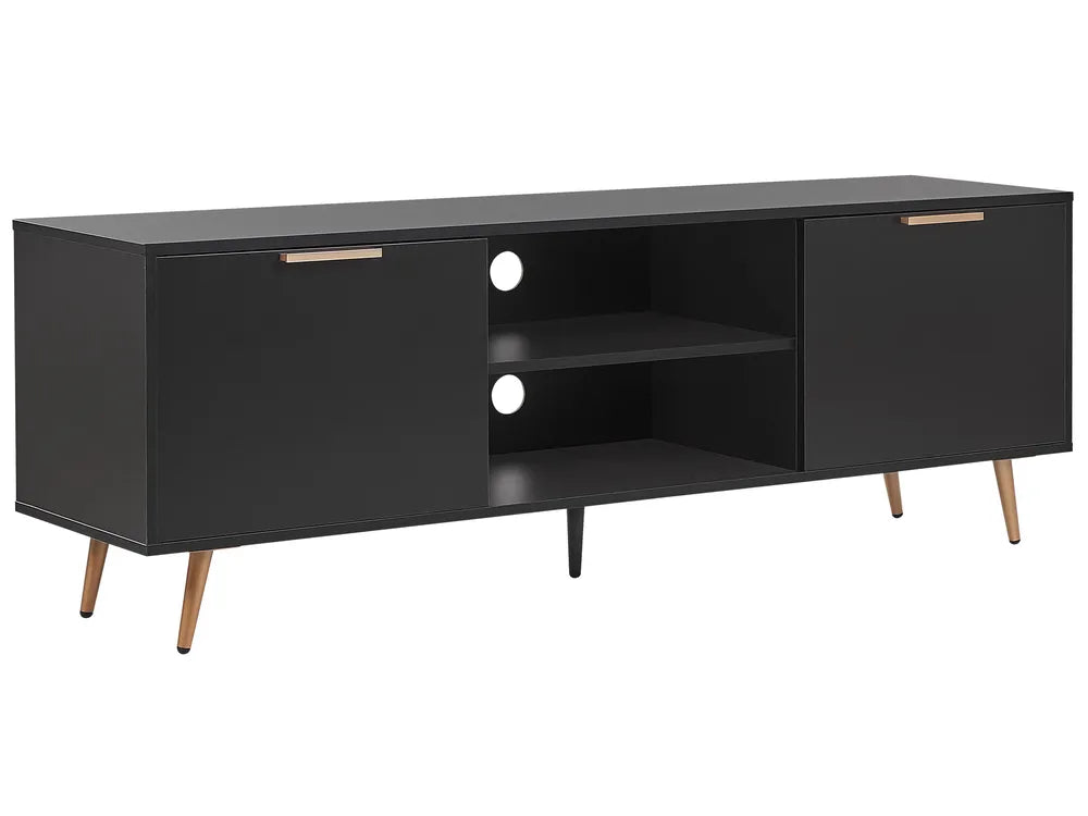 Modern TV Stand INDIO Black with Storage Cabinet & Cable Management – Suitable for TVs up to 75 Inches