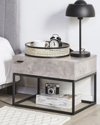 1 Drawer Industrial Bedside Table CAIRO – Light Grey, Concrete Effect, Metal Frame