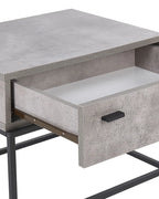 1 Drawer Industrial Bedside Table CAIRO – Light Grey, Concrete Effect, Metal Frame