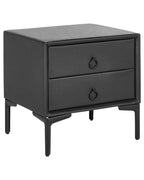 2 Drawer Bedside Table SEZANNE – Black Faux Leather Upholstered Nightstand with Metal Legs