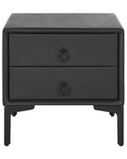 2 Drawer Bedside Table SEZANNE – Black Faux Leather Upholstered Nightstand with Metal Legs
