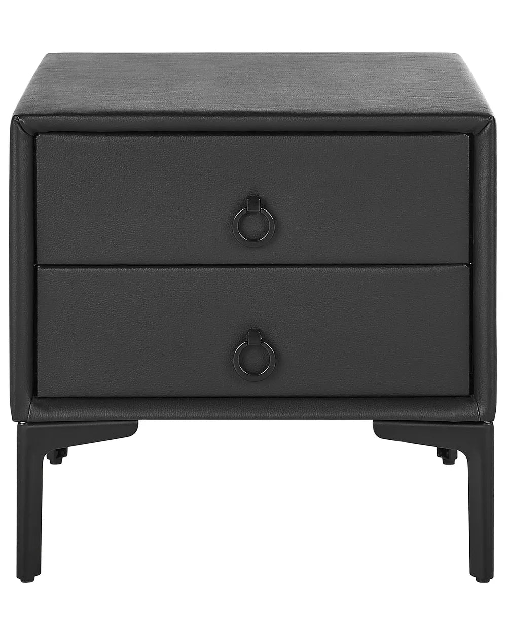 2 Drawer Bedside Table SEZANNE – Black Faux Leather Upholstered Nightstand with Metal Legs