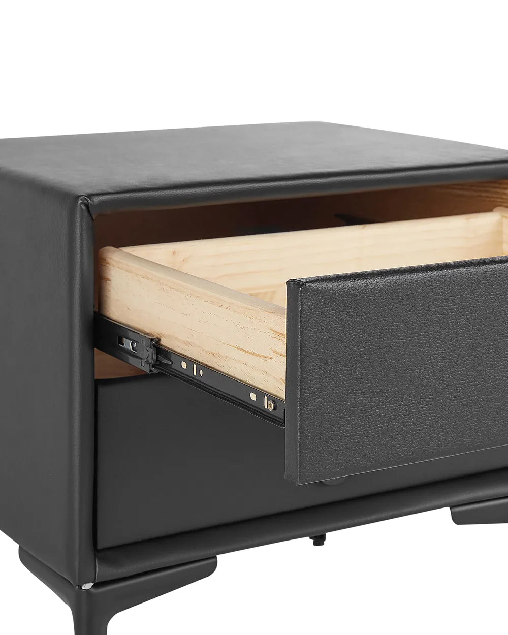 2 Drawer Bedside Table SEZANNE – Black Faux Leather Upholstered Nightstand with Metal Legs