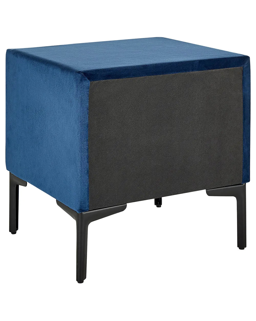 2 Drawer Upholstered Bedside Table SEZANNE in Blue Velvet with Metal Legs