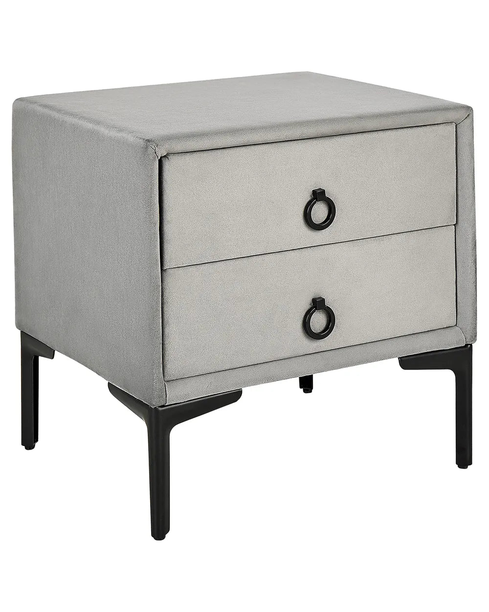 2 Drawer Upholstered Bedside Table SEZANNE in Grey Velvet with Metal Legs