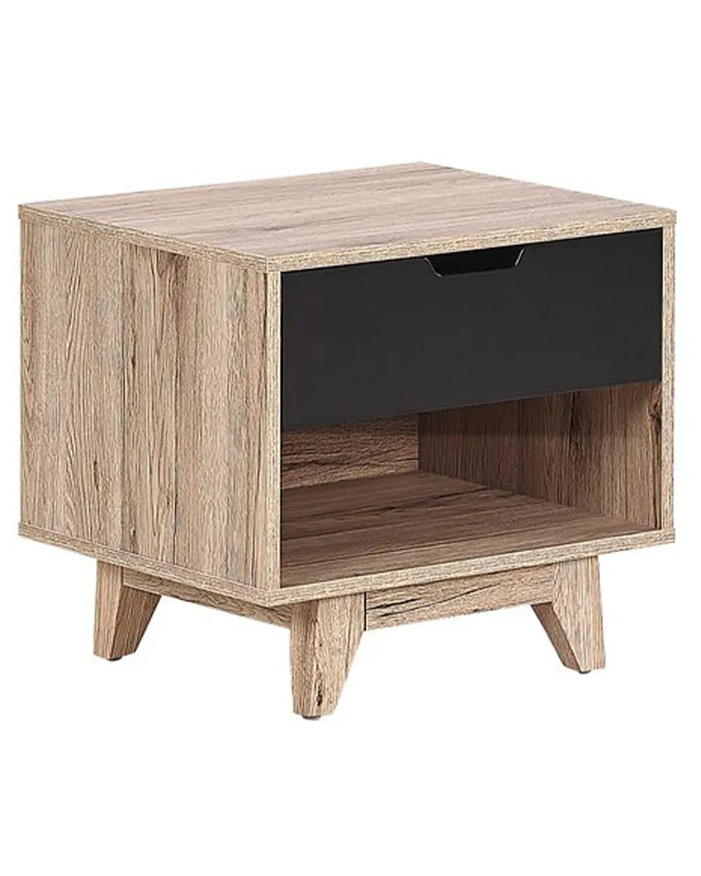 Scandinavian Bedside Table with Drawer and Open Shelf