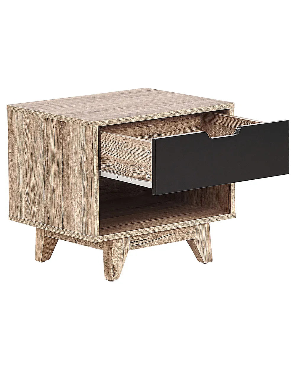 Scandinavian Bedside Table with Drawer and Open Shelf