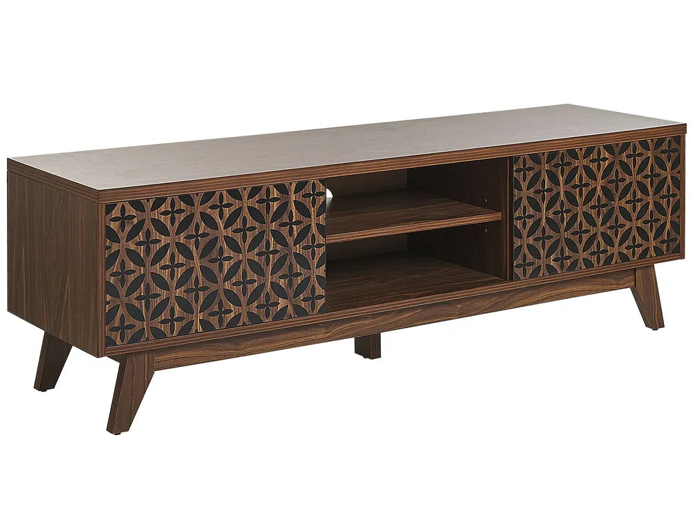 TV Stand PRESCOT Dark Brown – Retro TV Unit with Decorative Doors for TVs up to 60"