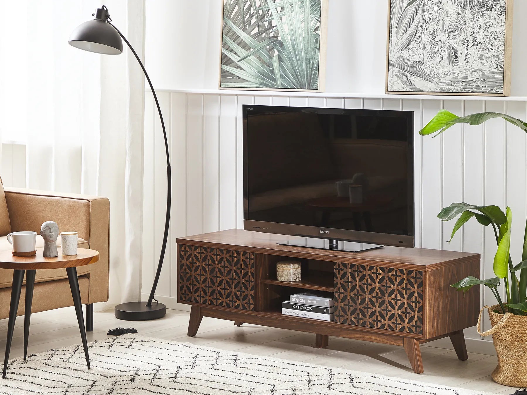TV Stand PRESCOT Dark Brown – Retro TV Unit with Decorative Doors for TVs up to 60"