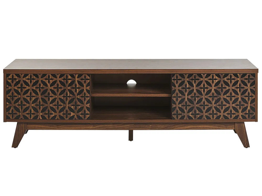 TV Stand PRESCOT Dark Brown – Retro TV Unit with Decorative Doors for TVs up to 60"