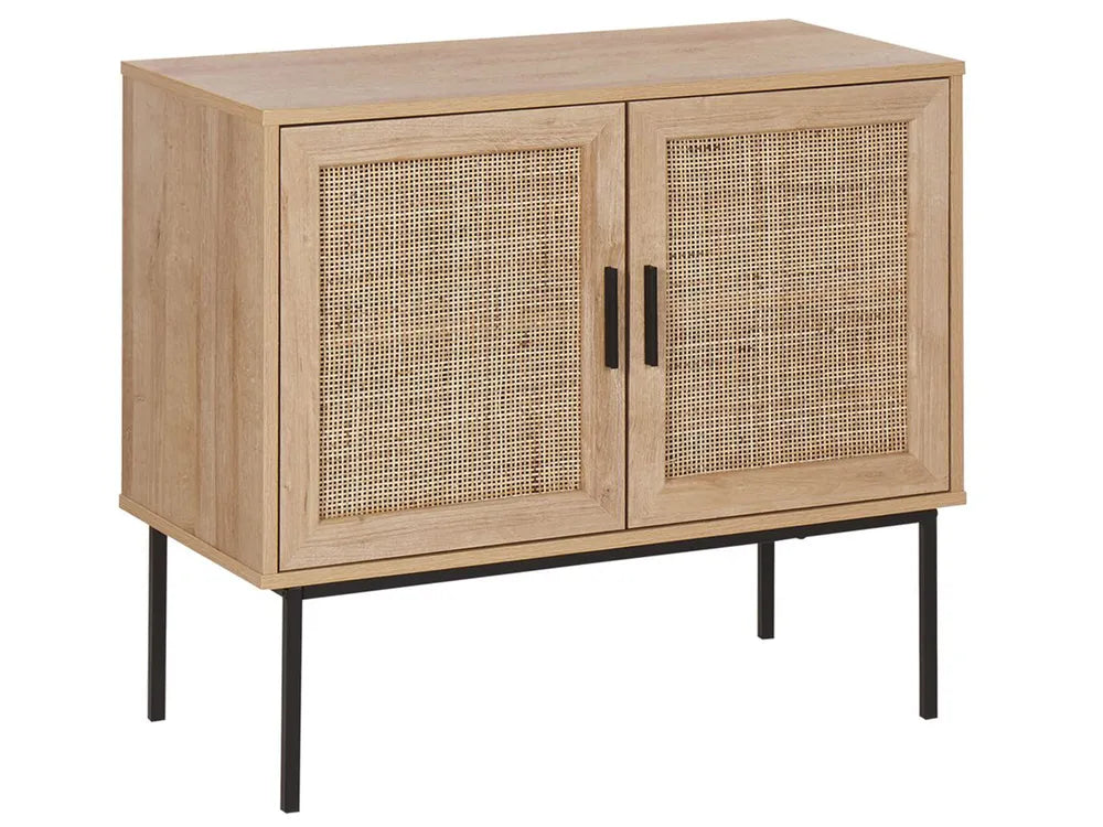 PASCO Light Brown Cabinet with Rattan Doors – 2-Door Storage Cabinet, Natural Wood Look, Metal Legs