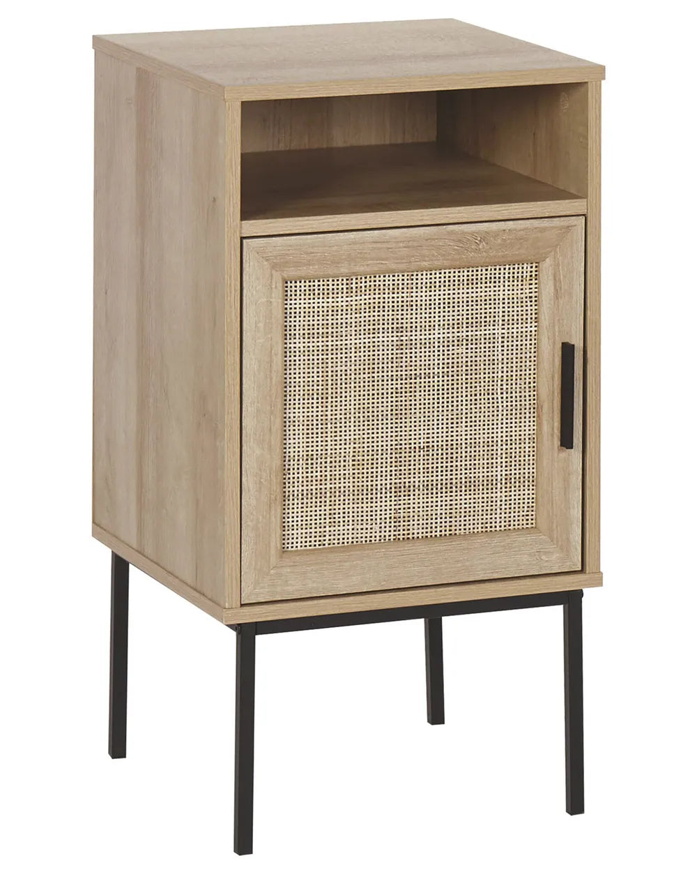PASCO Wicker Front Bedside Table – Light Brown Nightstand with Rattan Door and Metal Legs
