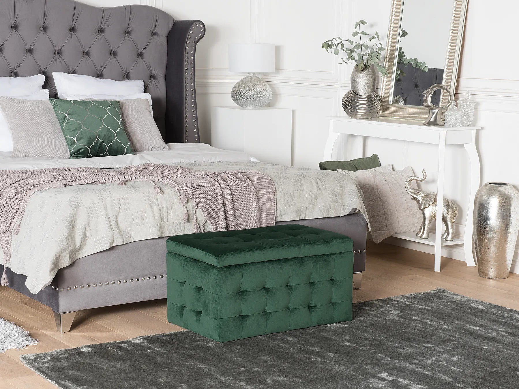 Storage Ottoman MICHIGAN Velvet – Tufted Upholstered Storage Bench with Hinged Lid, Multiple Colours