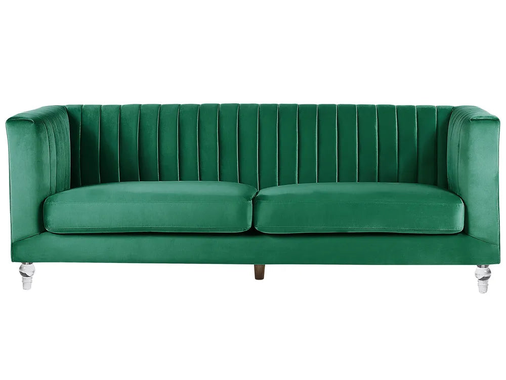 Sofa 3 Seater ARVIKA Velvet Green – Green Velvet Tuxedo Sofa with Acrylic Legs