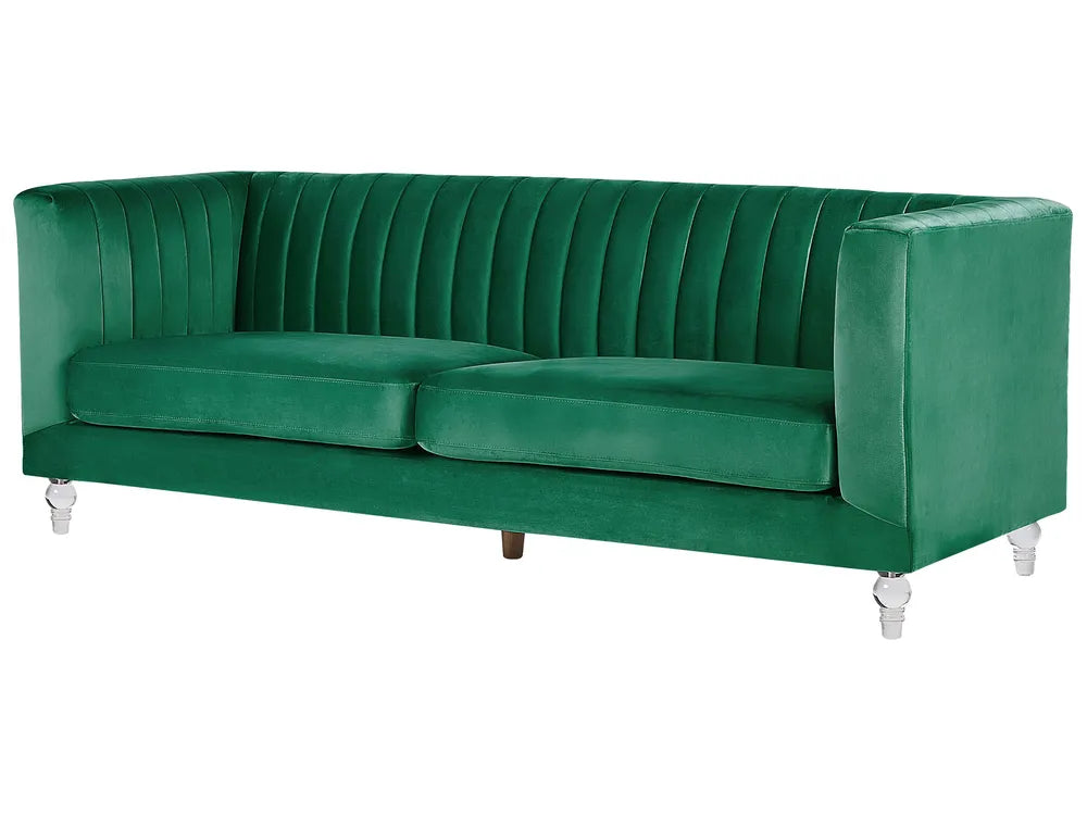 Sofa 3 Seater ARVIKA Velvet Green – Green Velvet Tuxedo Sofa with Acrylic Legs