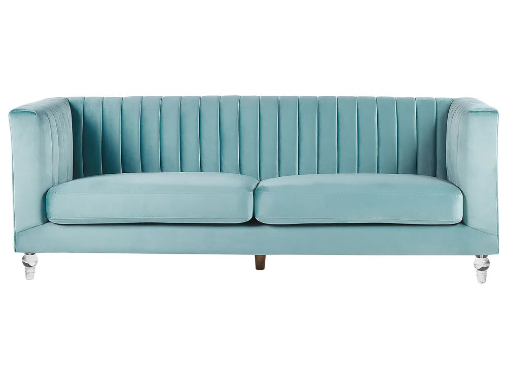 Sofa 3 Seater ARVIKA Velvet Light Blue – Blue Velvet Tuxedo Sofa with Acrylic Legs
