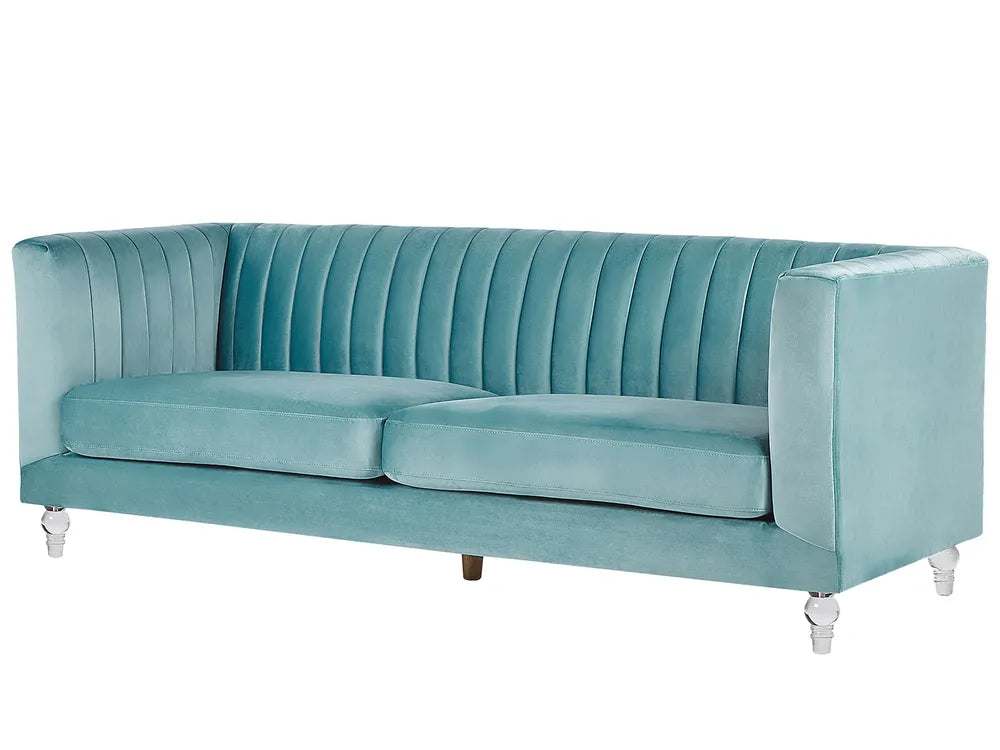 Sofa 3 Seater ARVIKA Velvet Light Blue – Blue Velvet Tuxedo Sofa with Acrylic Legs