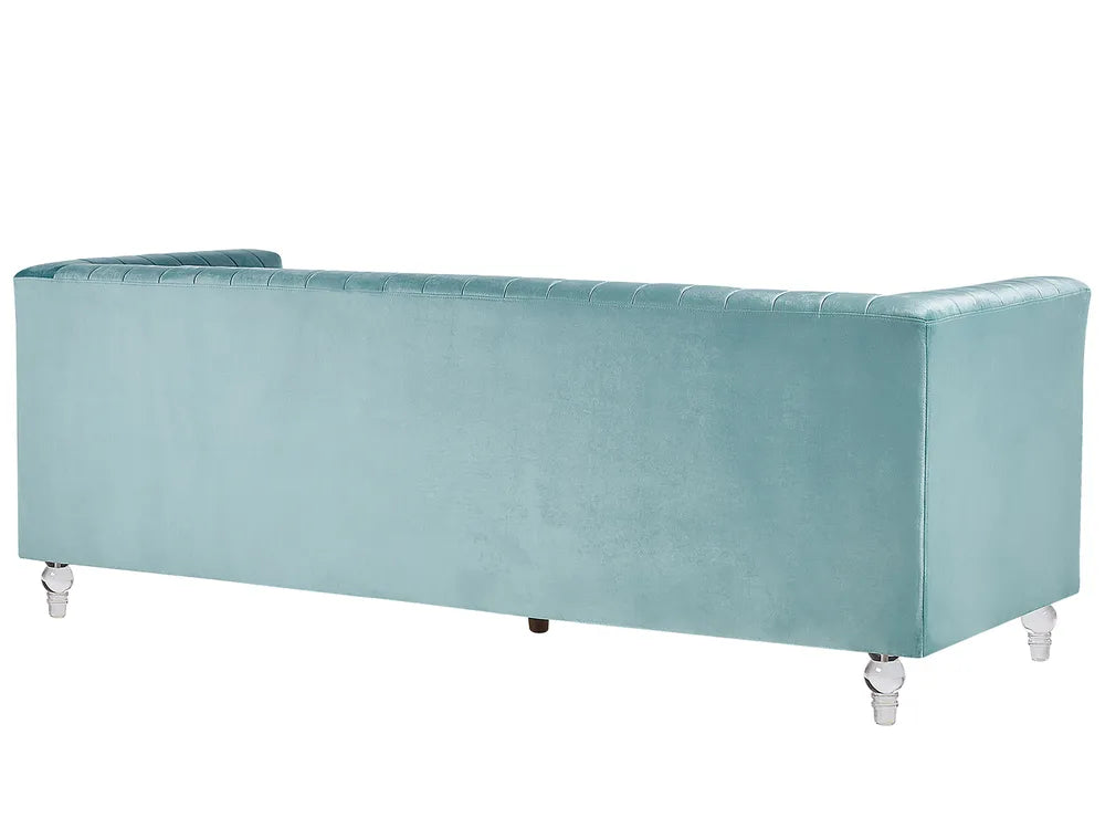 Sofa 3 Seater ARVIKA Velvet Light Blue – Blue Velvet Tuxedo Sofa with Acrylic Legs