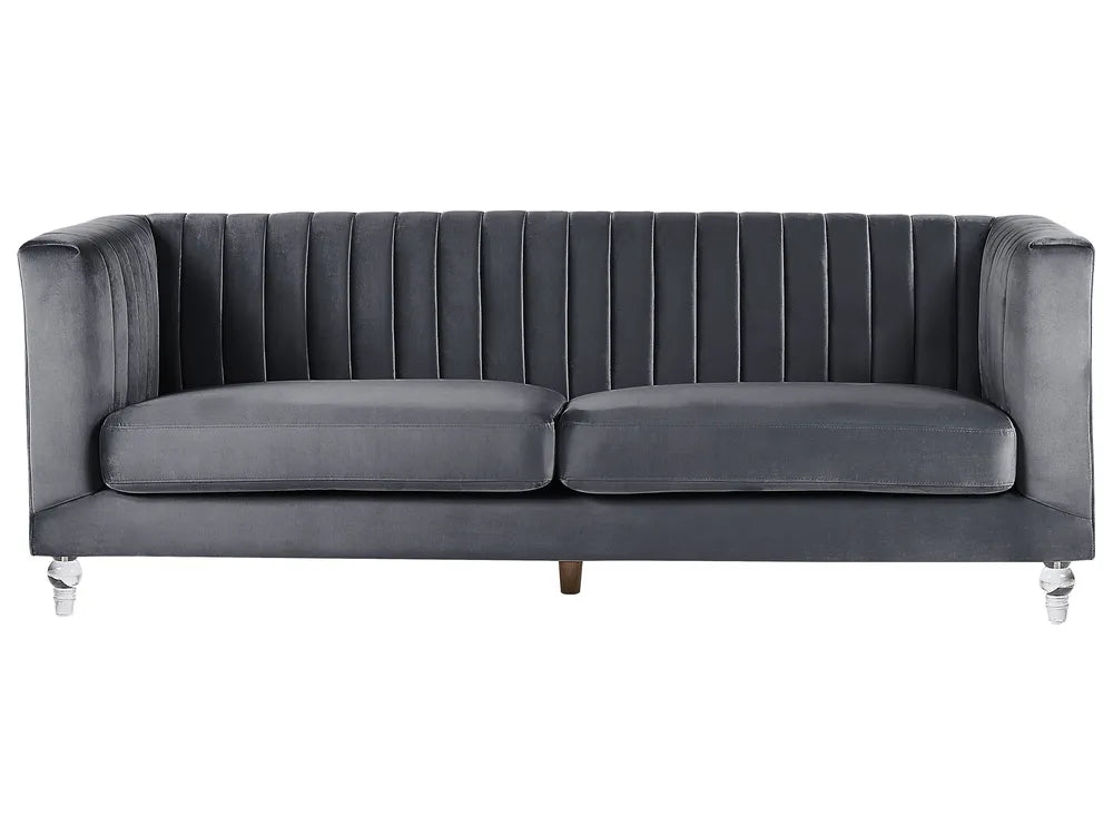 Sofa 3 Seater ARVIKA Velvet Grey– Grey Velvet Tuxedo Sofa with Acrylic Legs