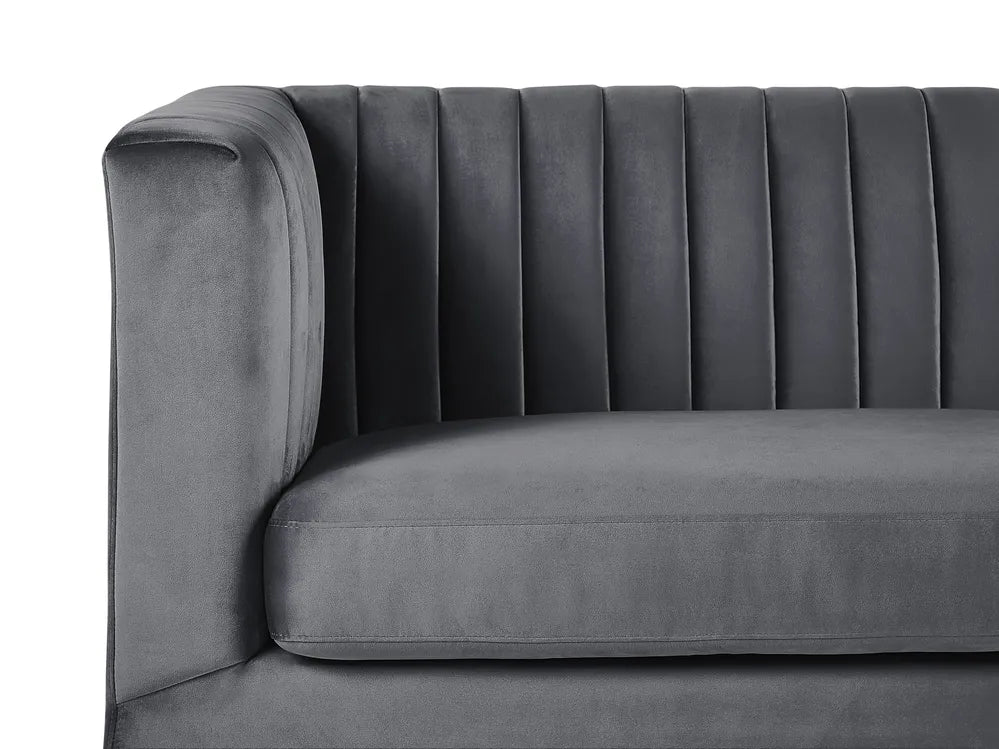 Sofa 3 Seater ARVIKA Velvet Grey– Grey Velvet Tuxedo Sofa with Acrylic Legs
