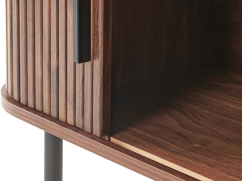 TV Stand JOSE Dark Brown – Retro Sliding Door TV Cabinet for TVs up to 54", with Drawer, Cable Management & Storage