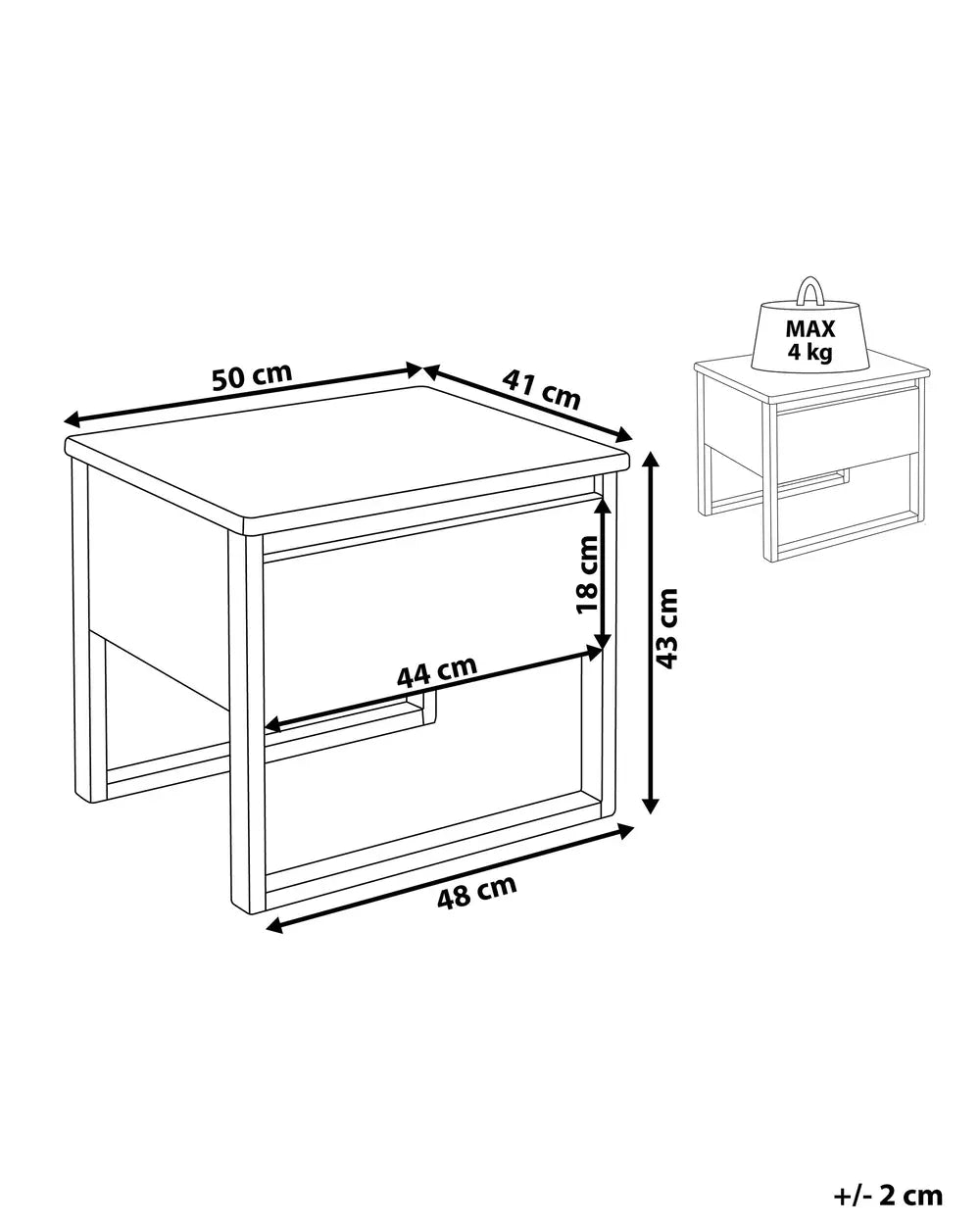 1 Drawer Bedside Table GIULIA, Solid Pine Wood, Dark Brown, 50 x 41 x 43 cm