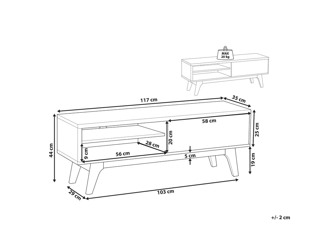 Mid-Century Modern TV Stand BUFFALO Brown & White – Sliding Door Media Unit for TVs up to 55", MDF, Cable Management
