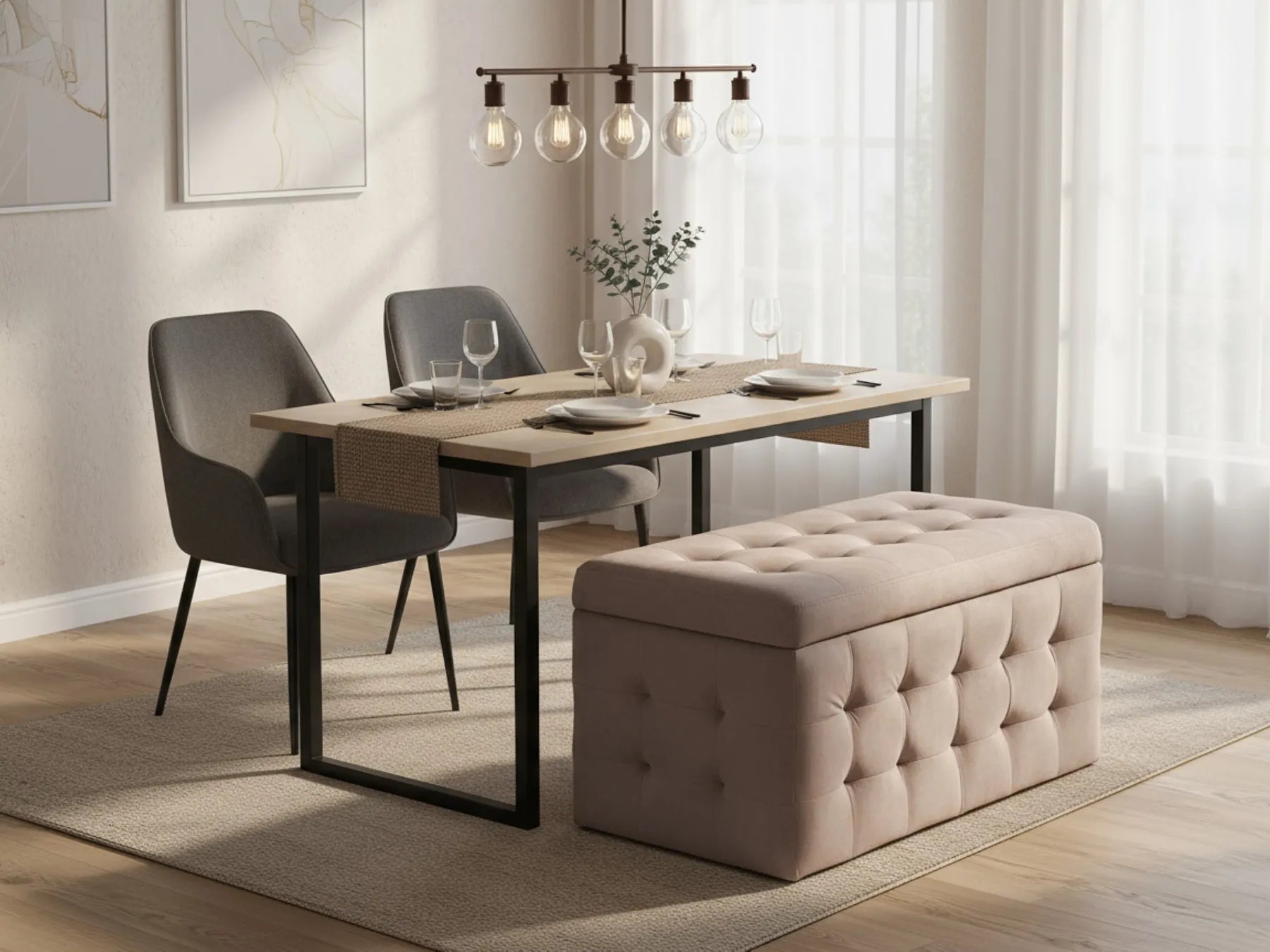 Storage Ottoman MICHIGAN Velvet – Tufted Upholstered Storage Bench with Hinged Lid, Multiple Colours