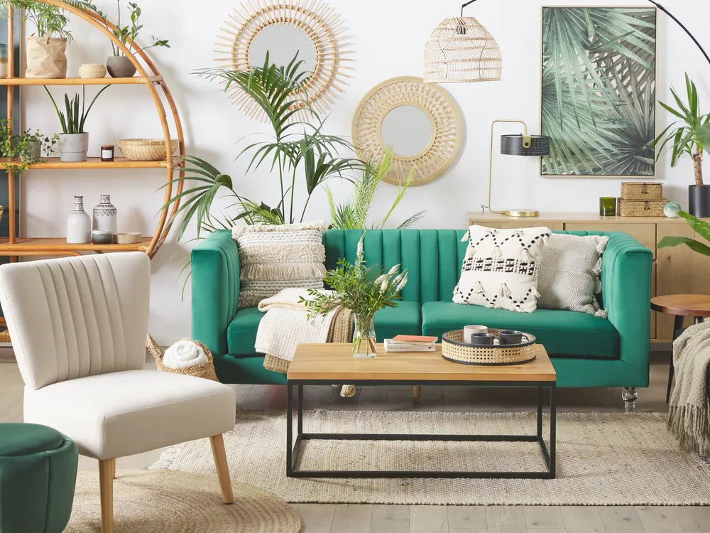 Sofa 3 Seater ARVIKA Velvet Green – Green Velvet Tuxedo Sofa with Acrylic Legs