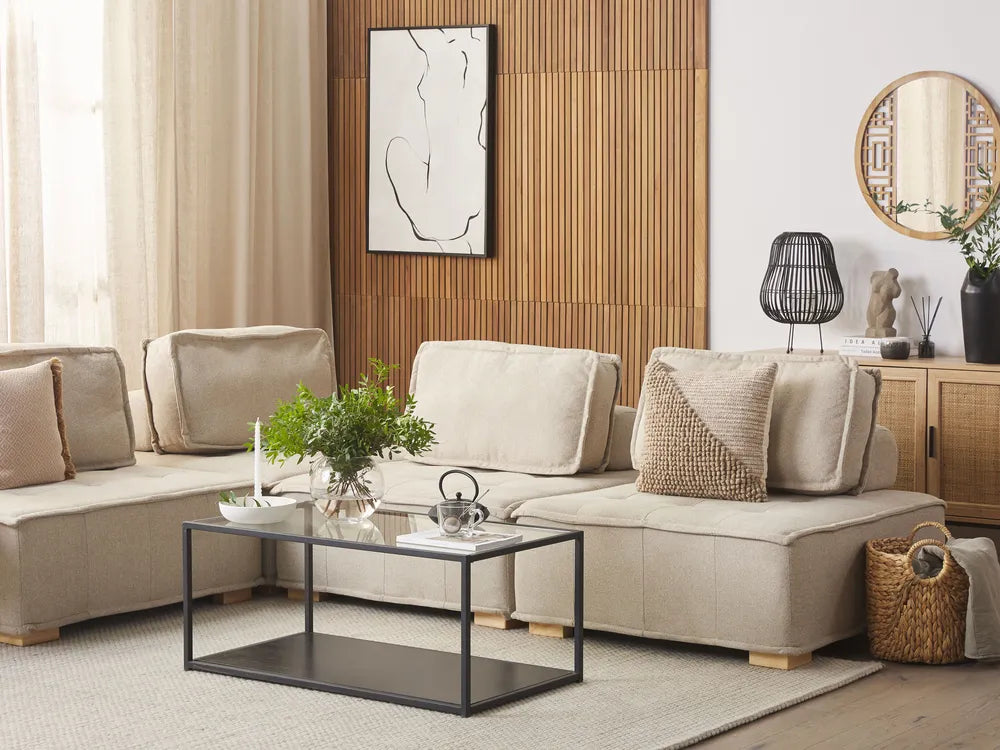 Rectangular Coffee Table with Tempered Glass Top – Black Metal Frame for Living Room