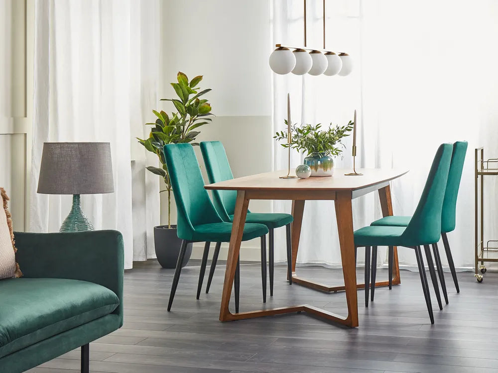 Dining Table HUXTER Dark Walnut 180×90 cm – MDF Top with Walnut Veneer, Rubberwood Legs