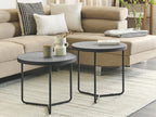 MELODY Set of 2 Coffee Tables, Round MDF Tables with Metal Legs, Grey, 50×50×50 cm & 50×50×45 cm