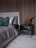 1 Drawer Bedside Table INDIO – Black Nightstand with Gold Accents, Modern Storage Side Table