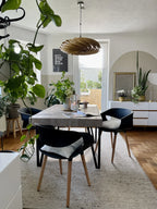 Dining Table ADENA Industrial Style 150×90 cm – Concrete Effect Top, Metal Legs (Grey / Brown / Beige)