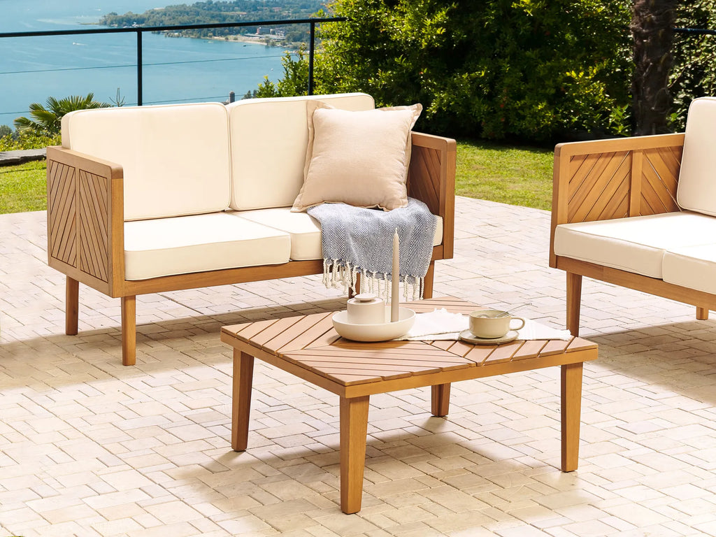 BARATTI Garden Coffee Table, Solid Acacia Wood, Square Outdoor Table 70×70×33 cm, Brown