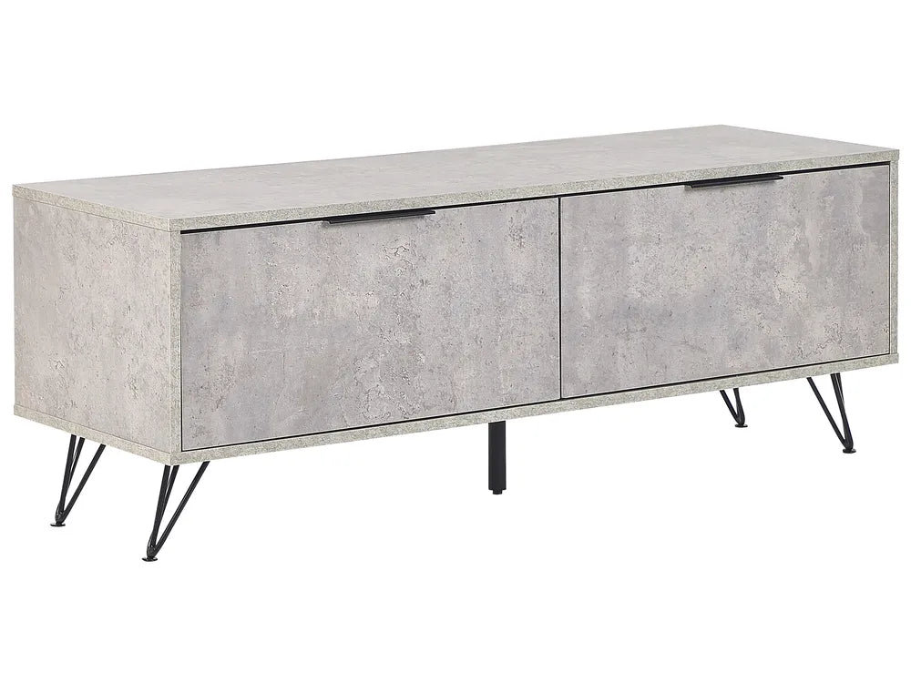 HALSTON Grey Concrete Effect TV Stand – Industrial Media Unit with 2 Cabinets, for TVs up to 55"