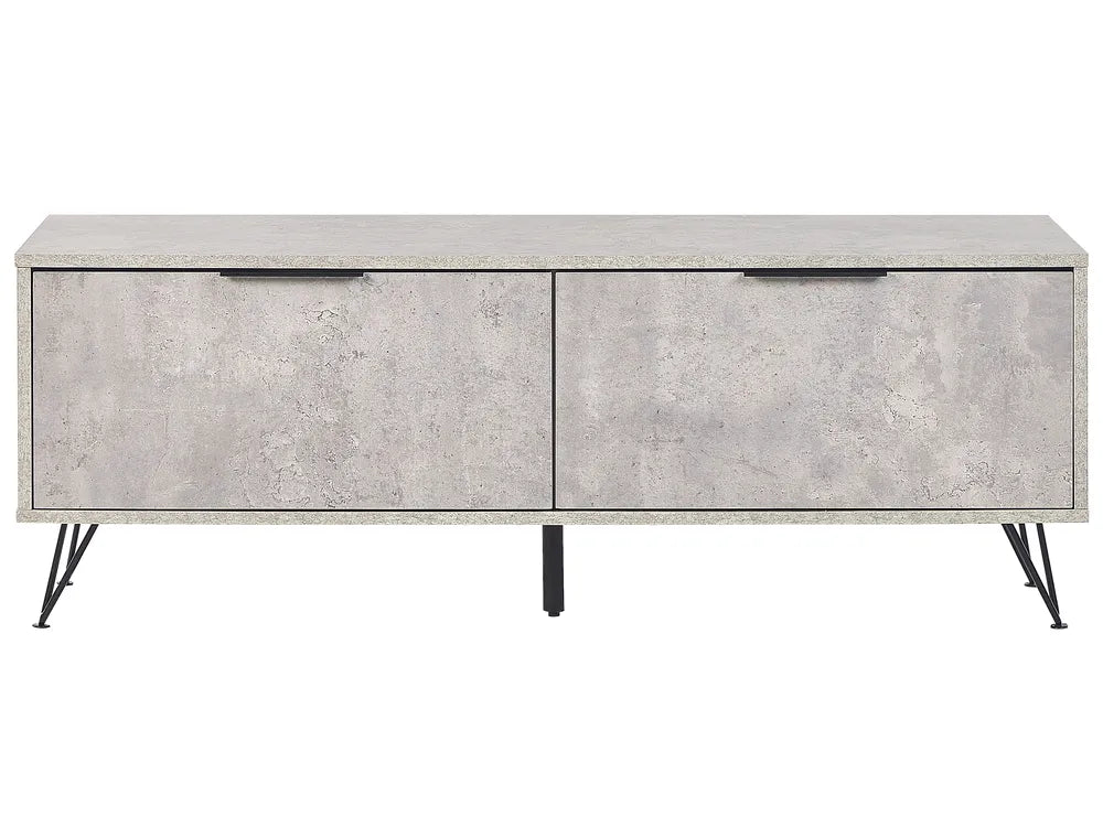 HALSTON Grey Concrete Effect TV Stand – Industrial Media Unit with 2 Cabinets, for TVs up to 55"