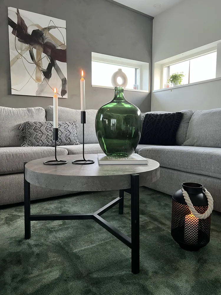 BONITA Round Coffee Table – Grey Concrete Effect, Metal Frame