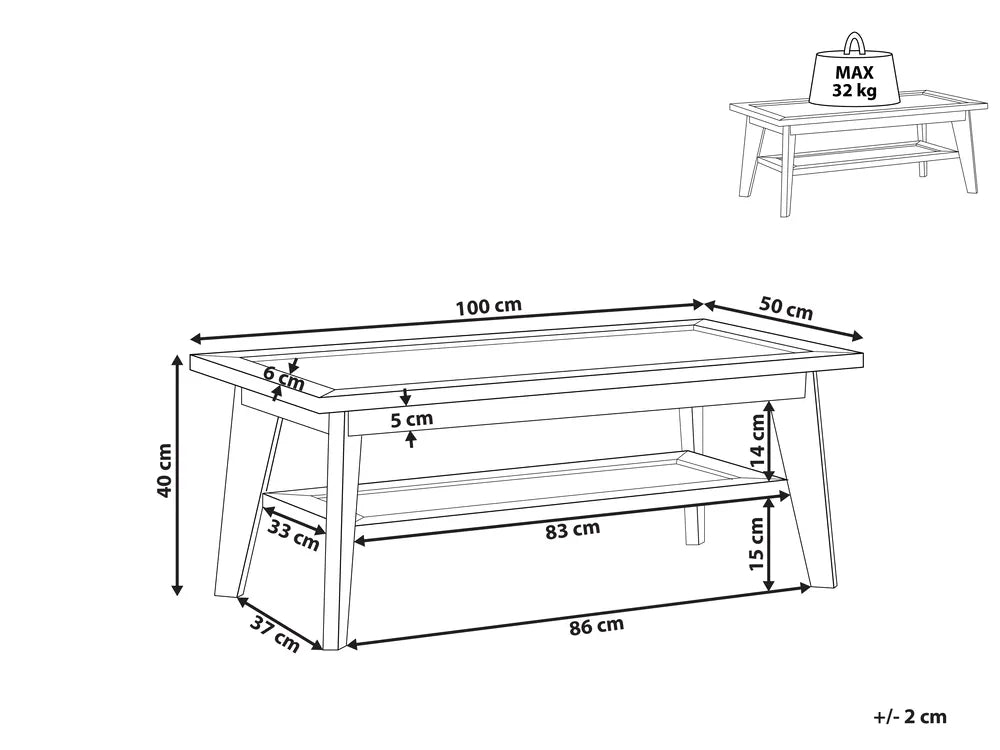 SIMLA Brown Coffee Table with Shelf – Rectangular Living Room Table