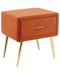 1 Drawer Bedside Table FLAYAT – Velvet Upholstered Nightstand, Orange with Gold Legs