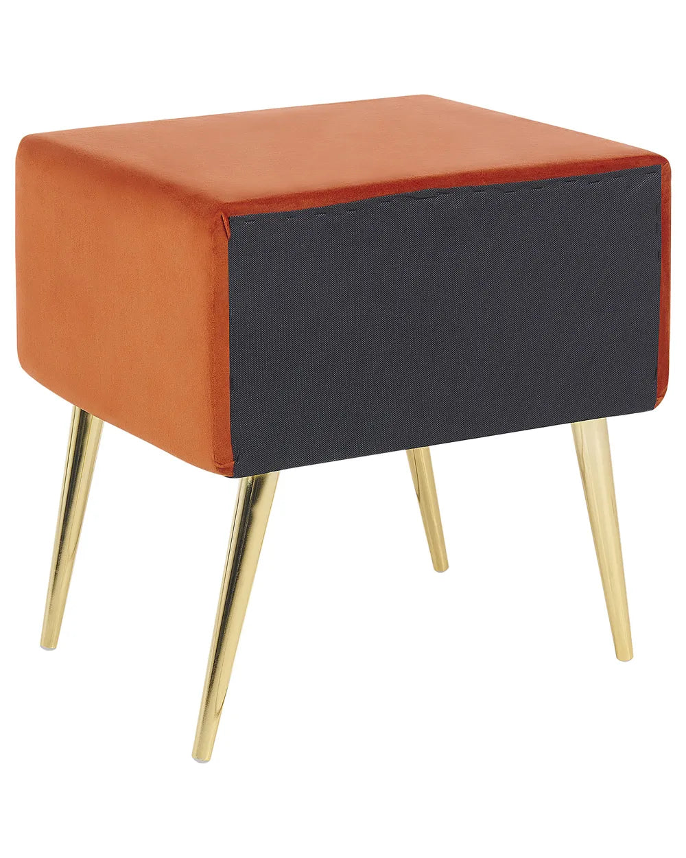 1 Drawer Bedside Table FLAYAT – Velvet Upholstered Nightstand, Orange with Gold Legs
