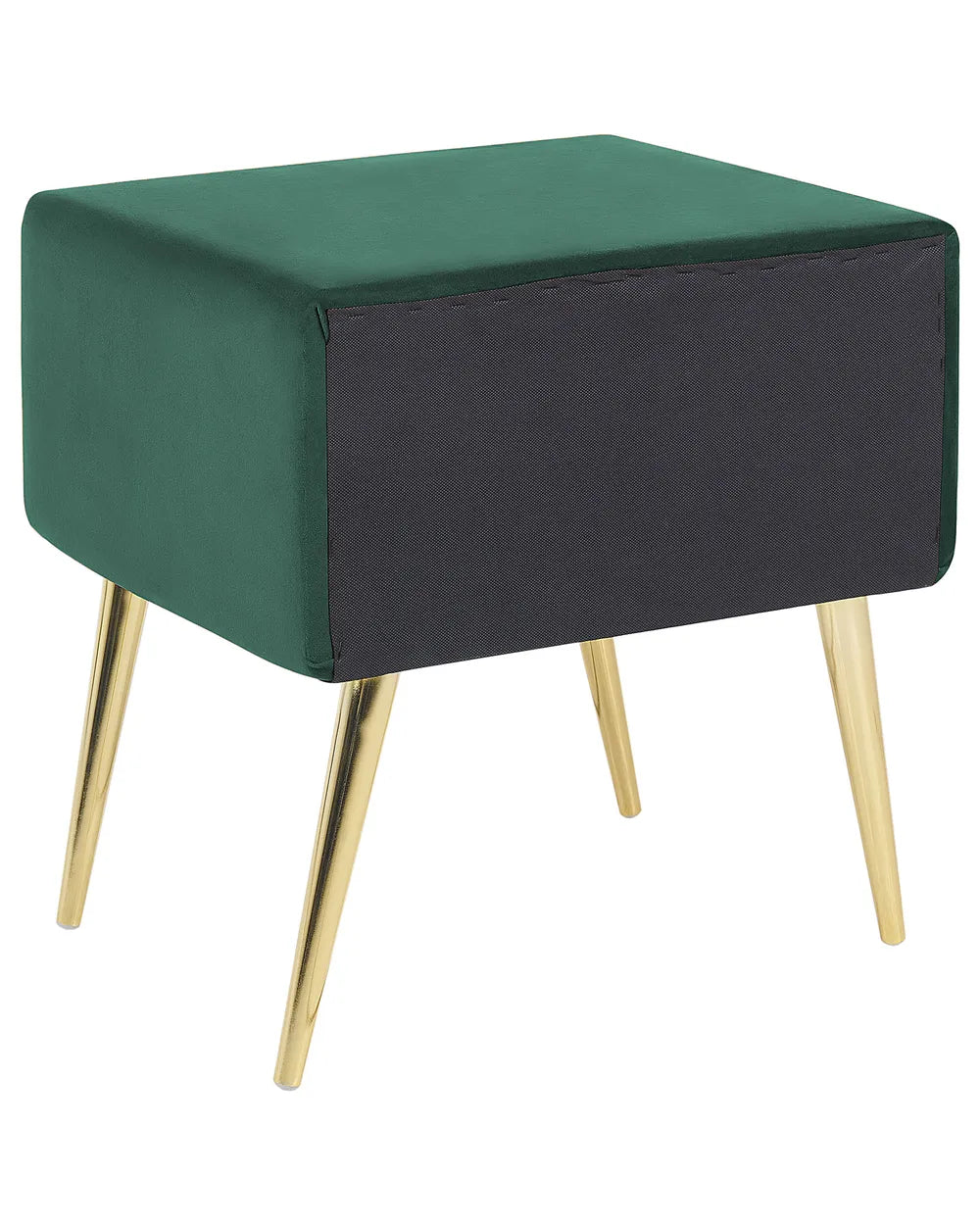 1 Drawer Bedside Table FLAYAT – Velvet Upholstered Nightstand, Green with Gold Legs