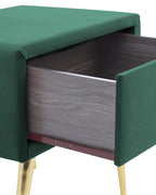1 Drawer Bedside Table FLAYAT – Velvet Upholstered Nightstand, Green with Gold Legs