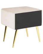 1 Drawer Bedside Table FLAYAT – Velvet Upholstered Nightstand, Light Beige with Gold Legs