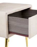 1 Drawer Bedside Table FLAYAT – Velvet Upholstered Nightstand, Light Beige with Gold Legs