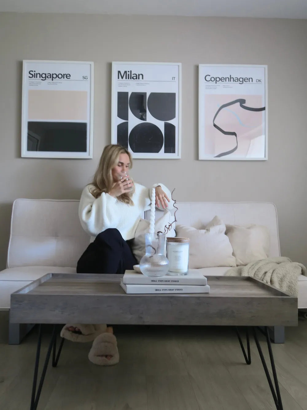 Coffee Table Welton Taupe – Rectangular MDF Top with Metal Legs