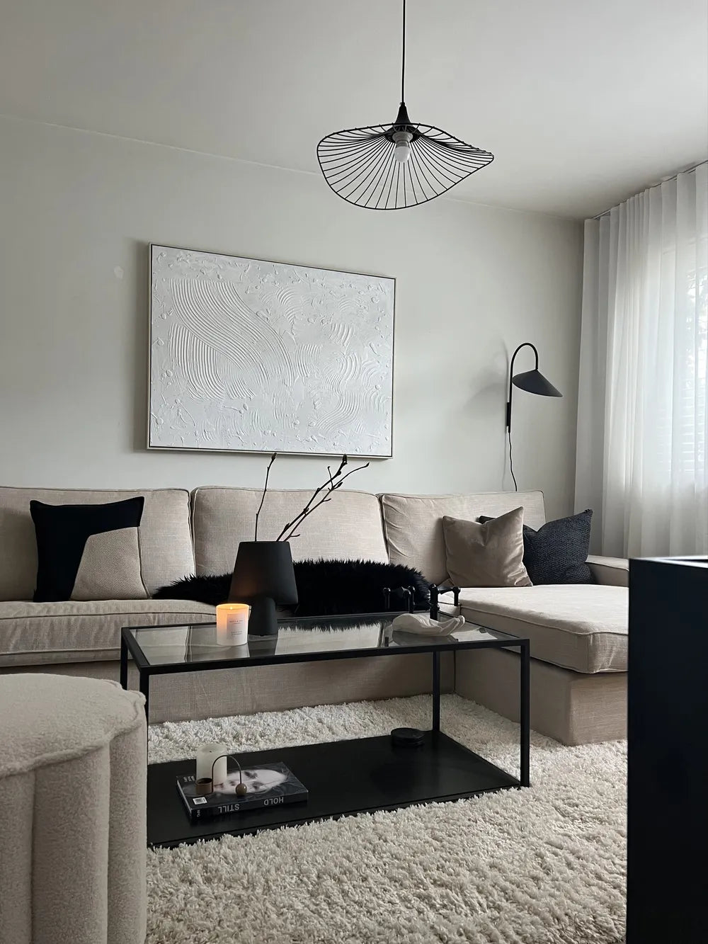 Rectangular Coffee Table with Tempered Glass Top – Black Metal Frame for Living Room