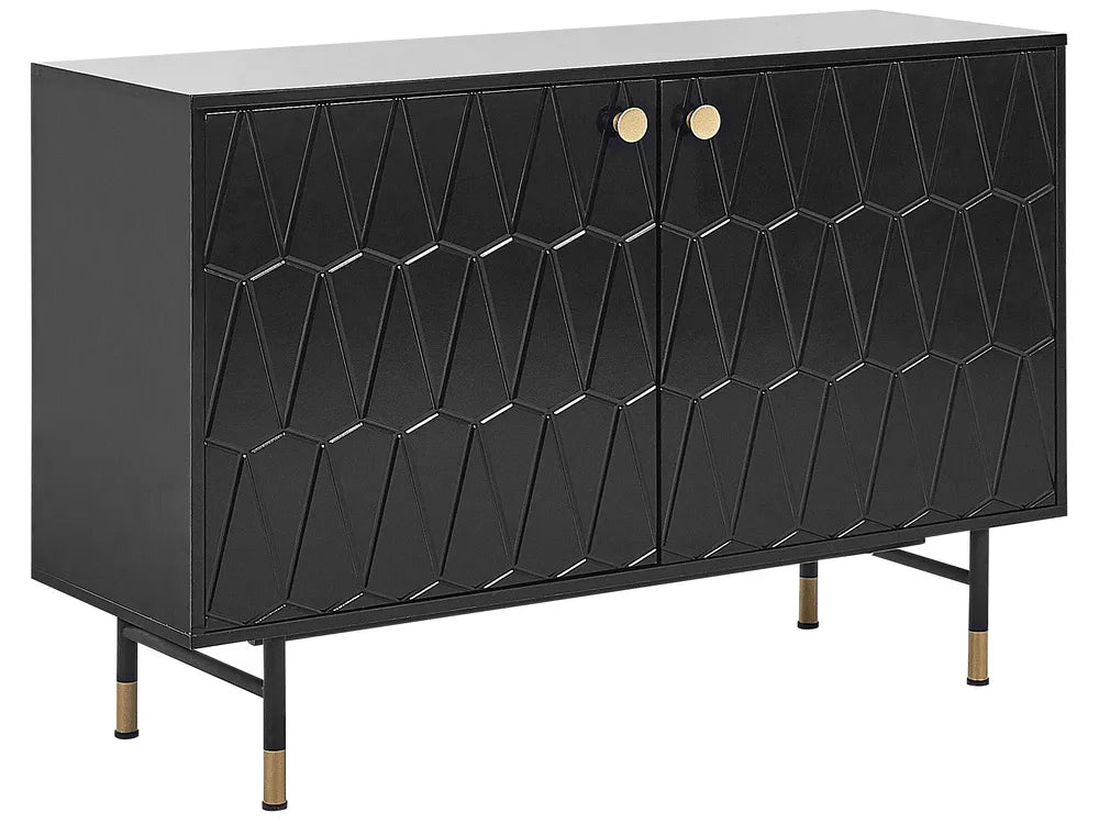 ADANTE Black Modern Highboard Cabinet with 2 Doors – Geometric Front, Metal Legs, 120×40×82 cm