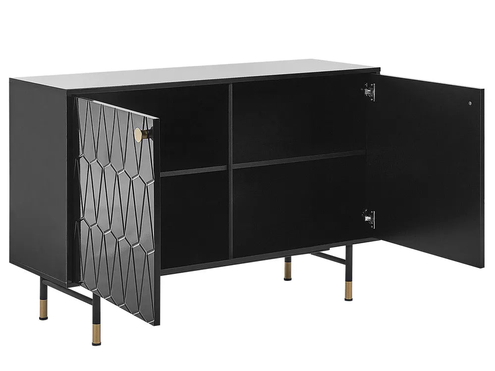 ADANTE Black Modern Highboard Cabinet with 2 Doors – Geometric Front, Metal Legs, 120×40×82 cm